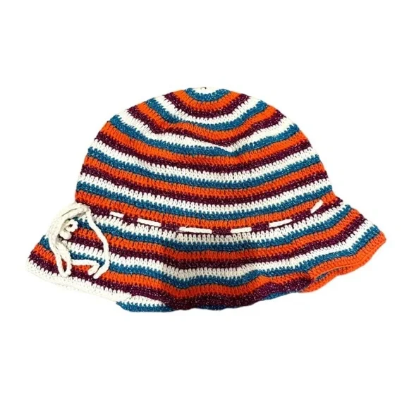 Rose Carmine NWTmulti coloured stripedCrochet Summerhand knit Bucket Hat
